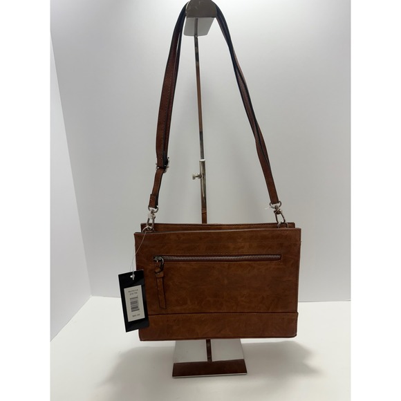 Bueno Collection Brown Faux Leather Crossbody Bag Zip Pockets Adjustable Strap - Picture 2 of 12